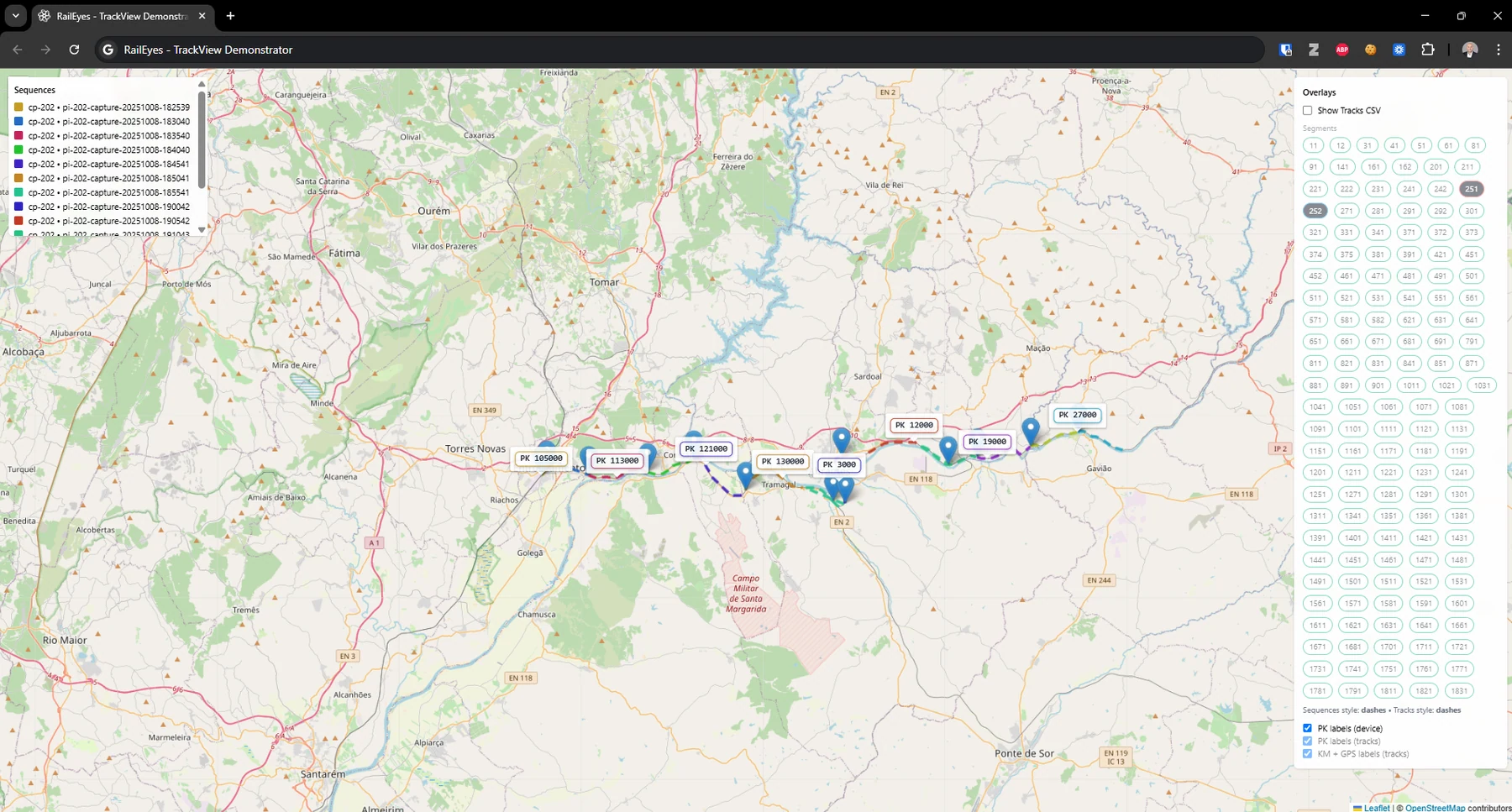 RailEyes map and rail network matching interface.